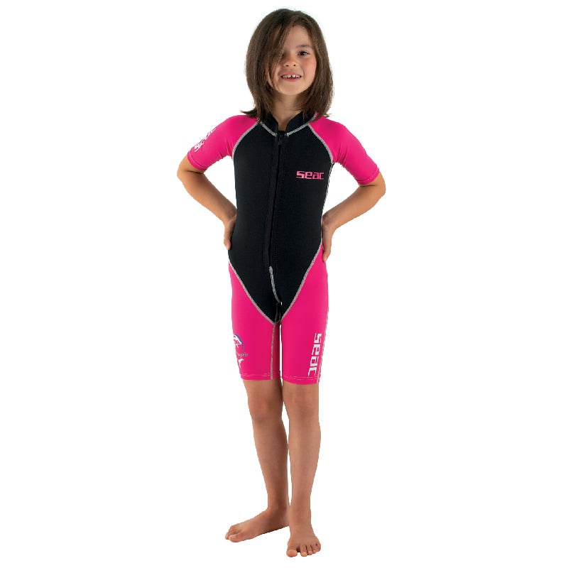 SEAC Dolphin Girl 1/5mm Shorty Wetsuit 2021 - Black/pink - Front