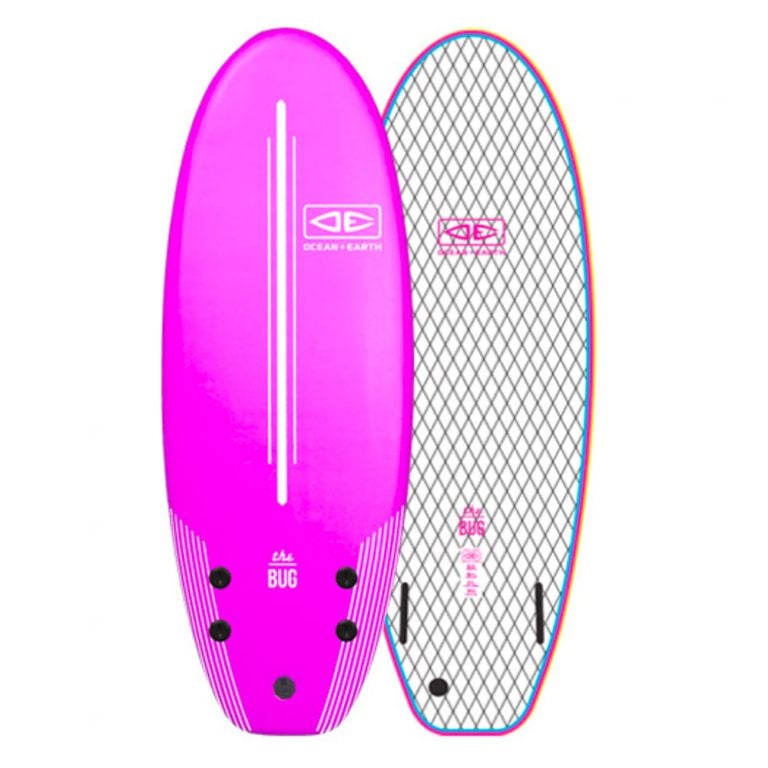 Ocean and Earth Bug 4ft 8 Soft Surfboard 2021 - Pink - Front and Back