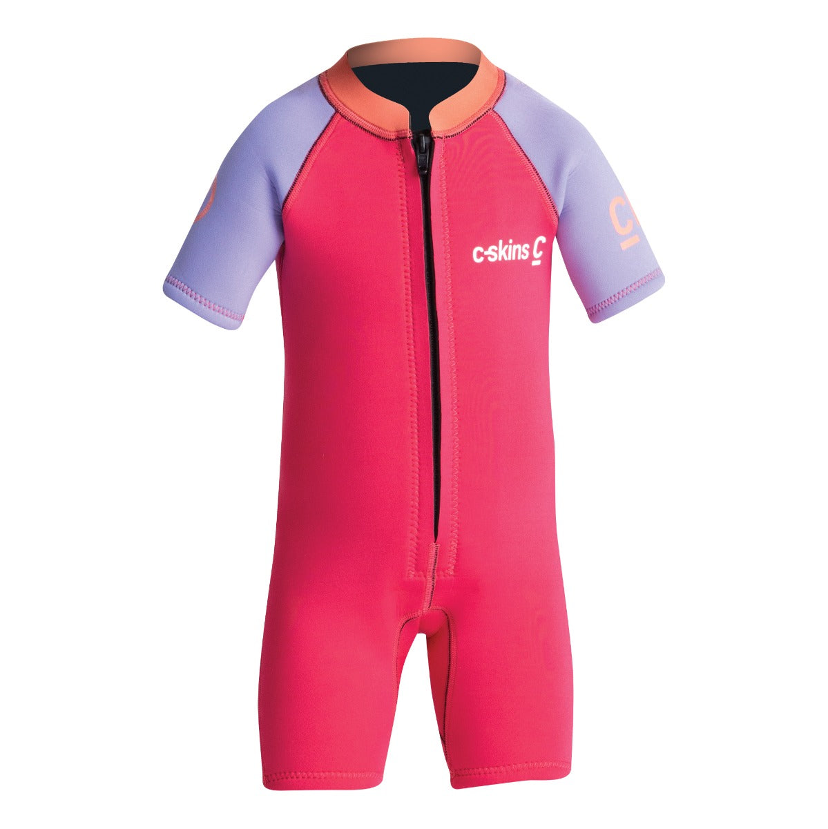C-Skins C-KID Girls Baby Shortie Wetsuit - Coral/Lilac - Full View
