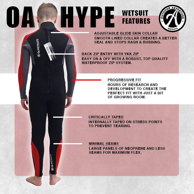 OA Hype 4/3mm Boys Back Zip Wetsuit 2024 - Black
