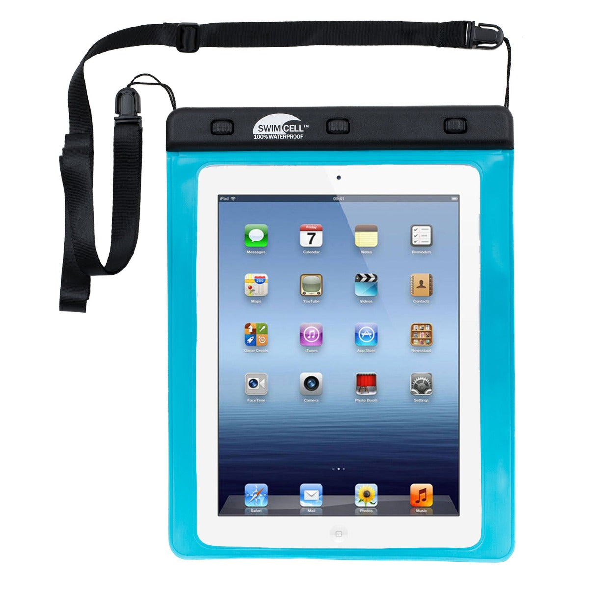 Hydramate Swimcell Large Tablet Case 2021 - Blue - Front With Tablet inside