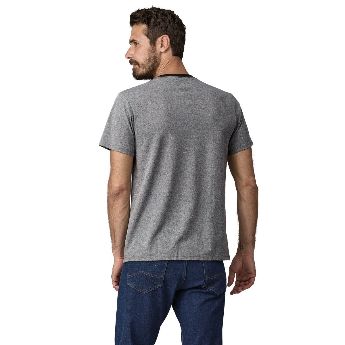 Patagonia Shop Sticker Unisex Pocket Responsibili-Tee - Gravel Heather