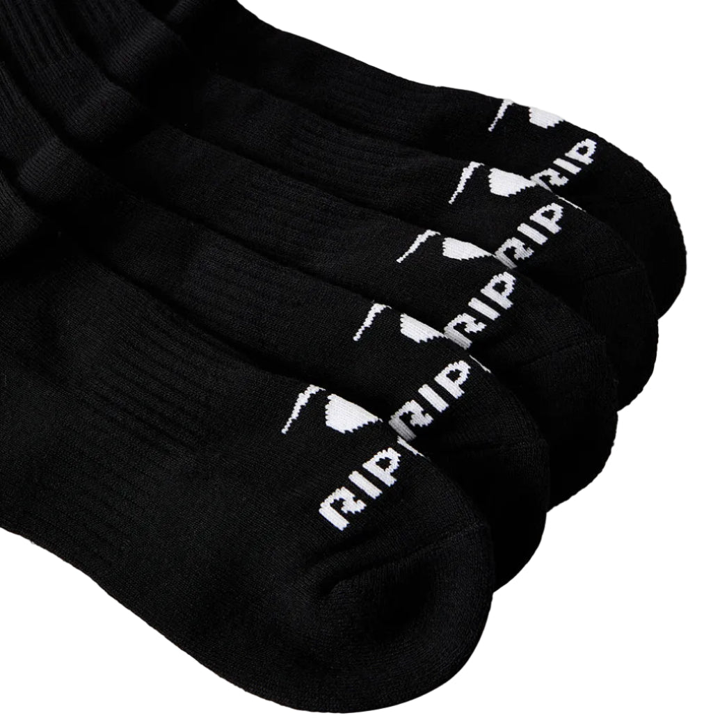 Rip Curl Brand Crew Socks (5-pack) - Black