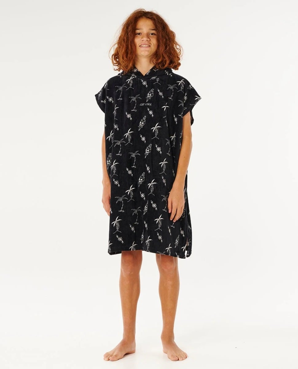 Rip Curl Brand Boy's Hooded Towel Poncho in Black