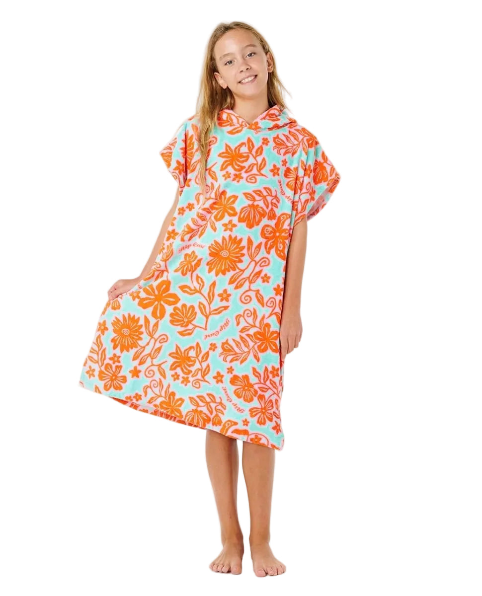 Rip Curl Mixed Cotton Girls Hooded Towel in Teal