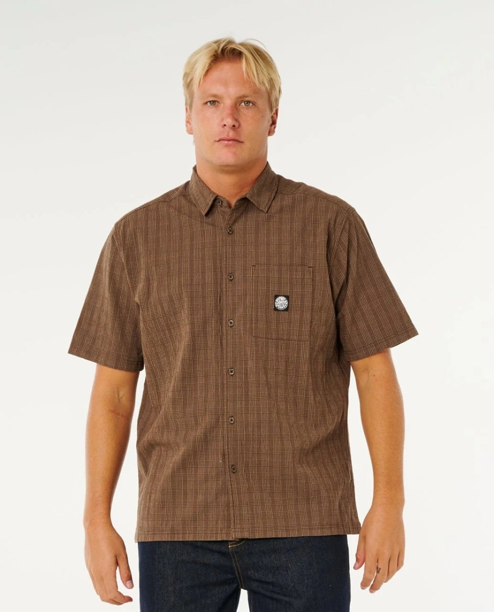 Rip Curl Premium Surf Check Short-Sleeved Shirt in Coffee