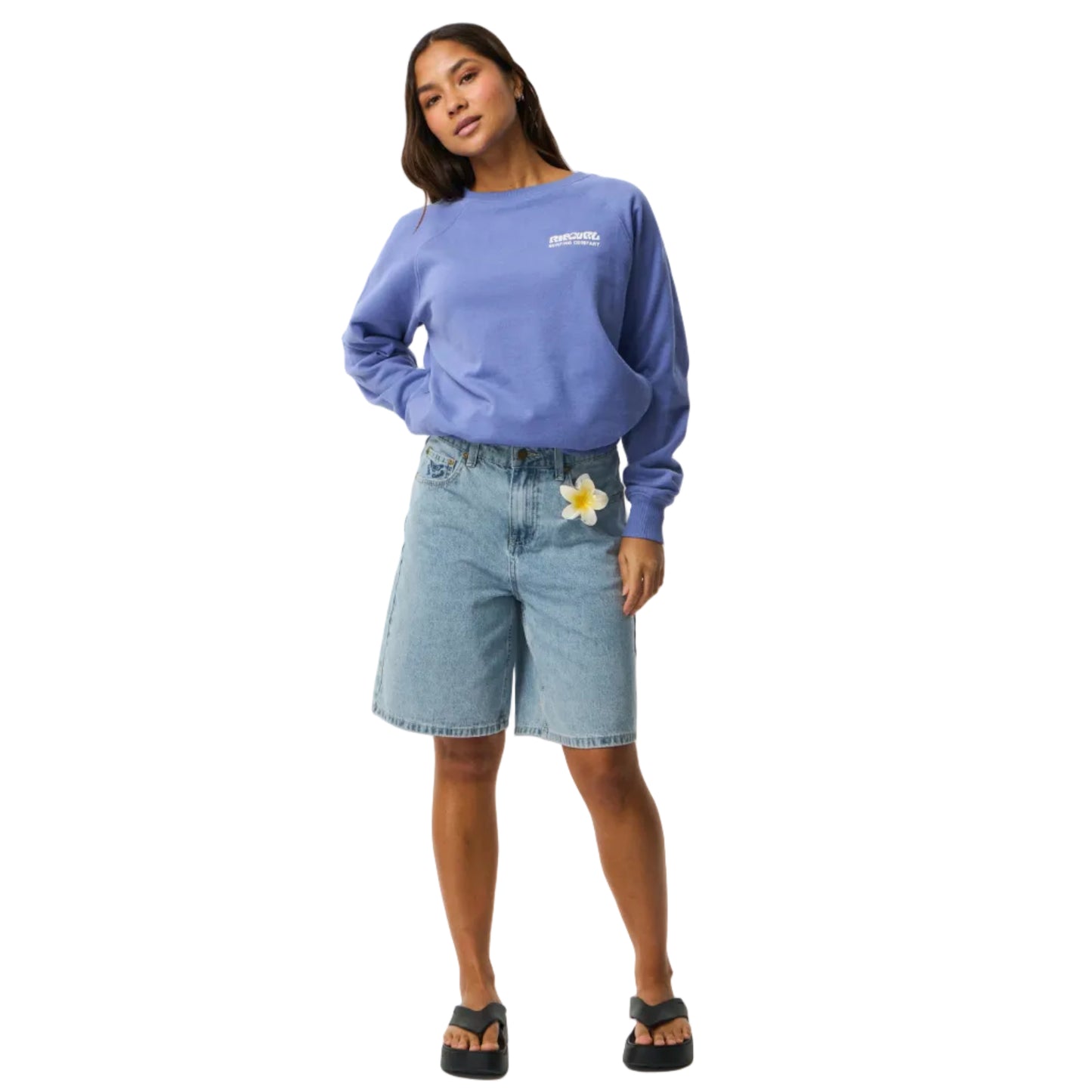 Rip Curl Womens Surf Puff Raglan Relaxed Crew Fleece - Mid Blue