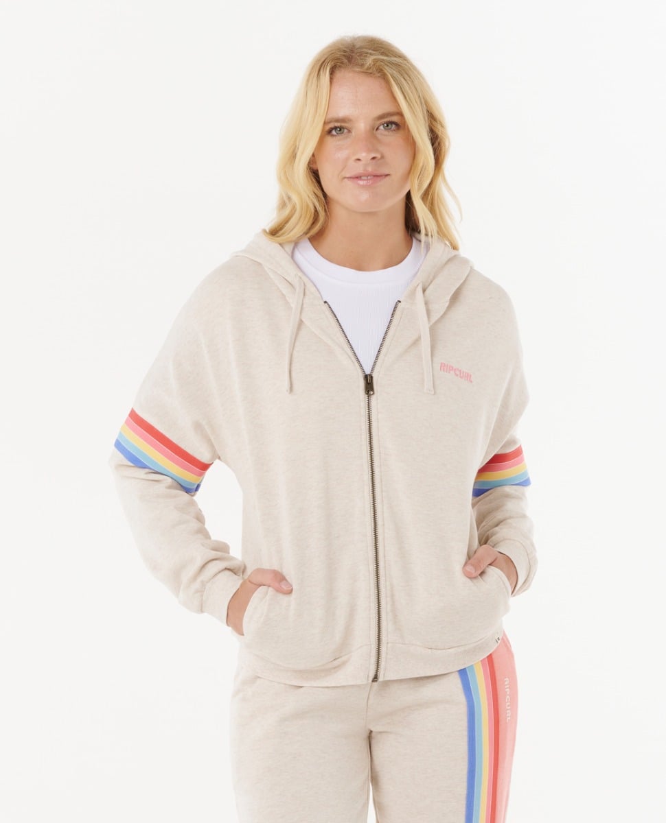 Rip Curl Womens Surf Revival Zip Thru Fleece in Oatmeal Marle