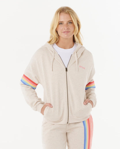 Rip Curl Womens Surf Revival Zip Thru Fleece in Oatmeal Marle