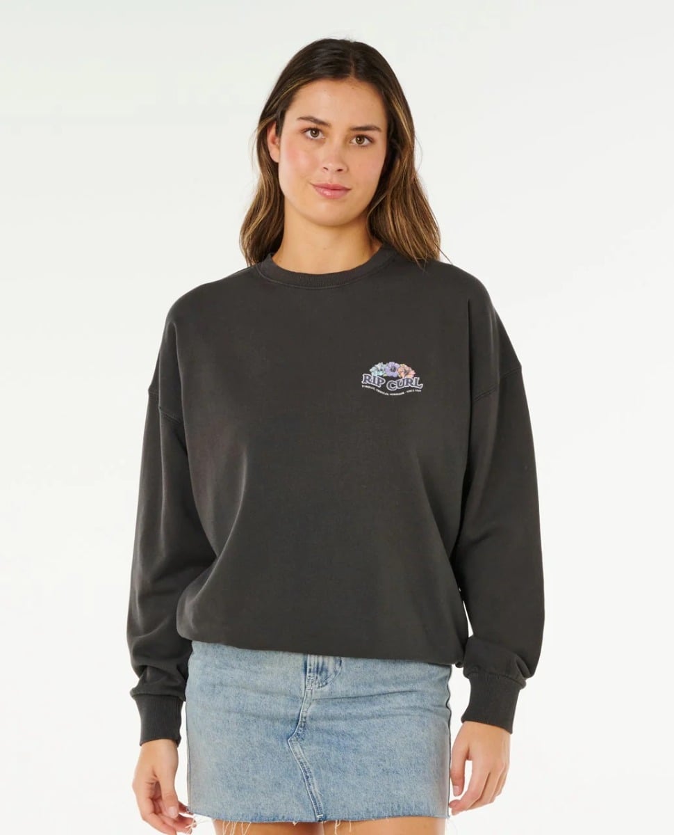 Rip Curl Bells Heritage Crew Jumper - Washed Black