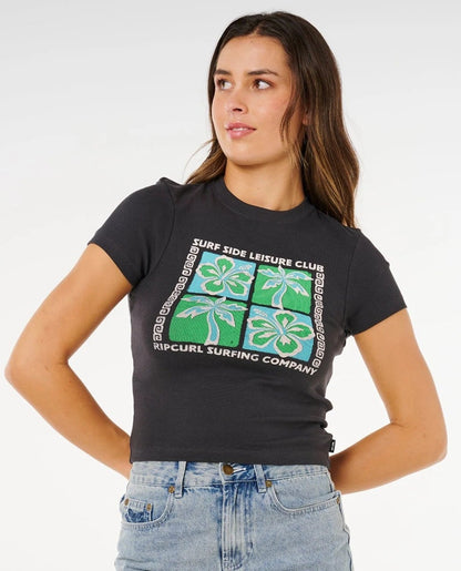 Rip Curl Surf Side Fitted Tee in Washed Black
