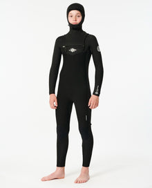 Rip Curl Junior Dawn Patrol 5/4mm Chest Zip Hooded Wetsuit - Black