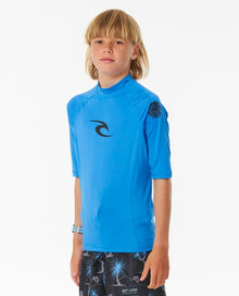 Rip Curl Brand Wave Boys UPF Short Sleeve Rash Vest - Blue Gum
