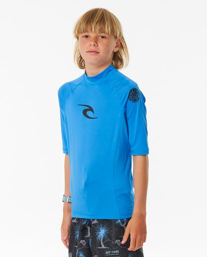 Rip Curl Brand Wave Boys UPF Short Sleeve Rash Vest - Blue Gum
