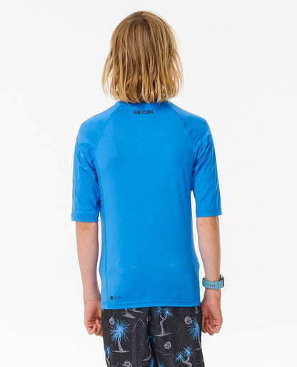 Rip Curl Brand Wave Boys UPF Short Sleeve Rash Vest - Blue Gum