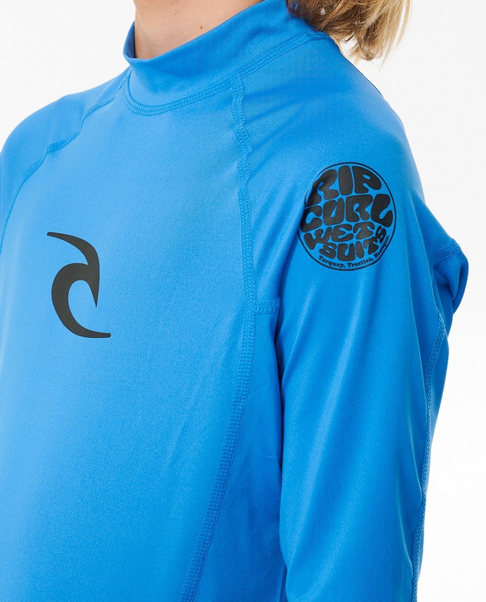 Rip Curl Brand Wave Boys UPF Short Sleeve Rash Vest - Blue Gum
