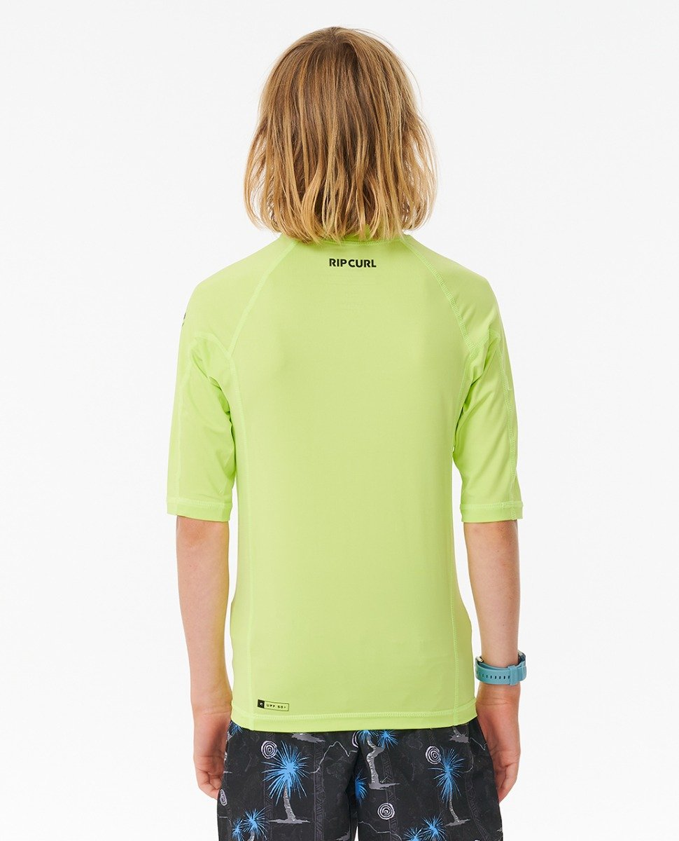 Rip Curl Brand Wave UPF Boys Short Sleeve Rash Vest - Lime