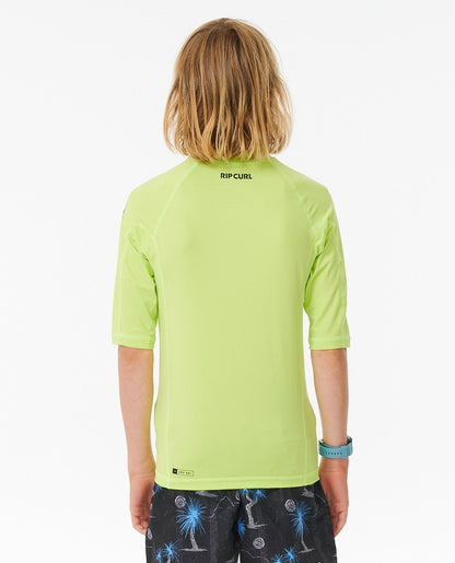 Rip Curl Brand Wave UPF Boys Short Sleeve Rash Vest - Lime