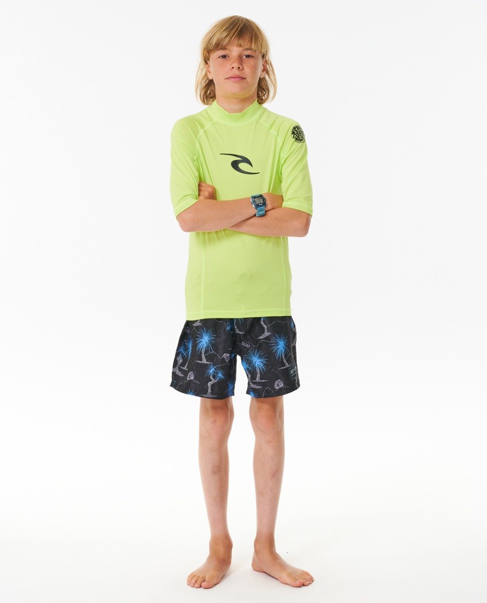 Rip Curl Brand Wave UPF Boys Short Sleeve Rash Vest - Lime