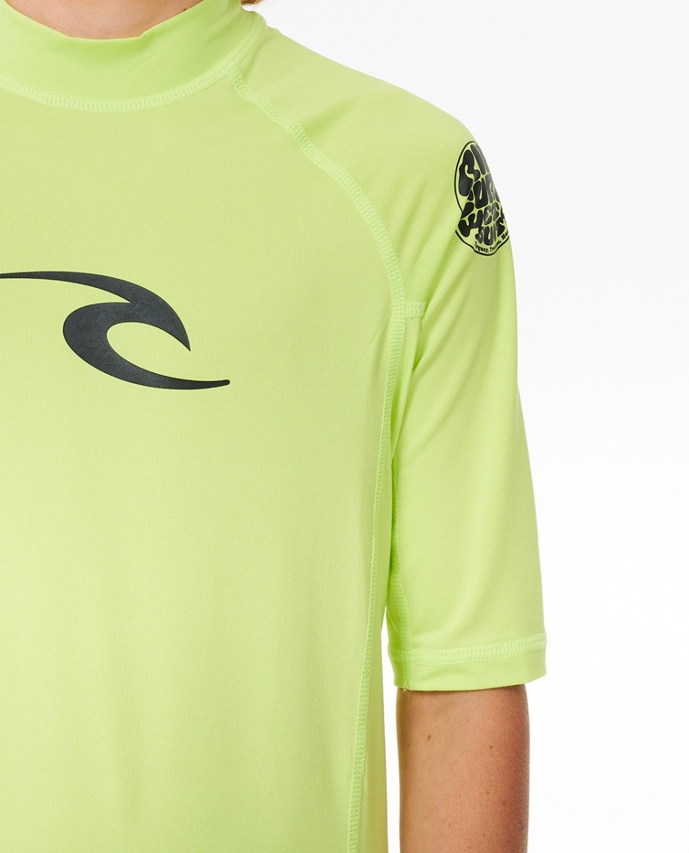 Rip Curl Brand Wave UPF Boys Short Sleeve Rash Vest - Lime