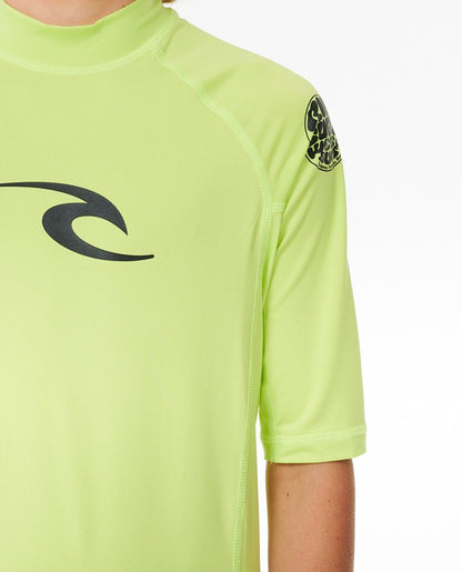 Rip Curl Brand Wave UPF Boys Short Sleeve Rash Vest - Lime