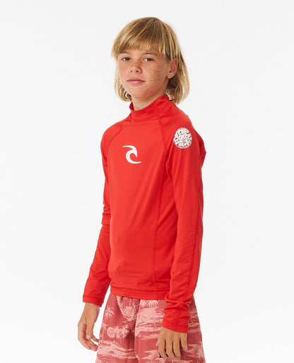 Rip Curl Brand Wave UPF Boys Long-Sleeved Rash Vest - Red