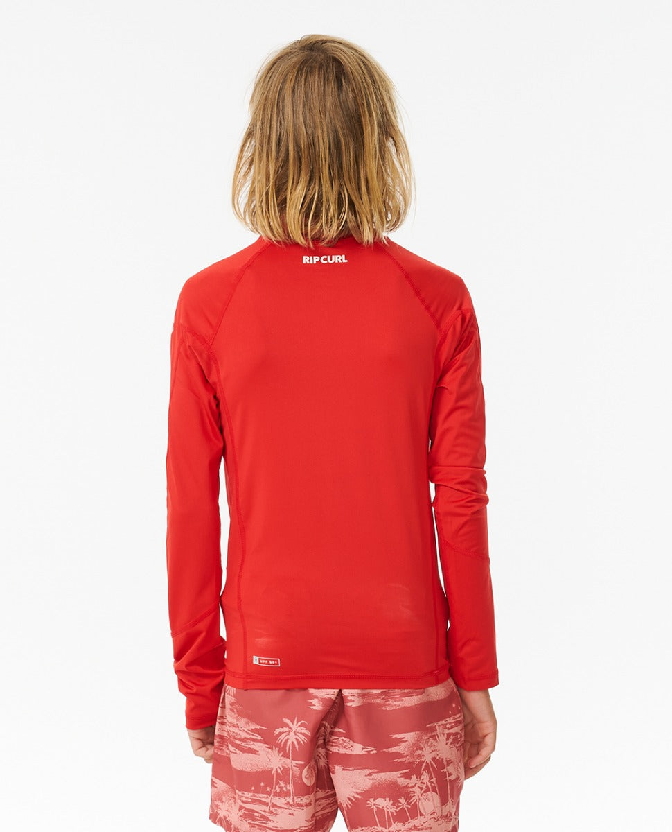 Rip Curl Brand Wave UPF Boys Long-Sleeved Rash Vest - Red
