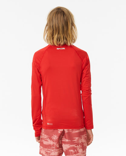 Rip Curl Brand Wave UPF Boys Long-Sleeved Rash Vest - Red