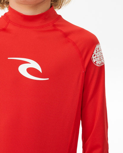 Rip Curl Brand Wave UPF Boys Long-Sleeved Rash Vest - Red