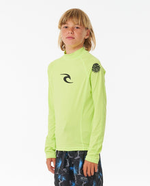 Rip Curl Brand Wave UPF Boys Long Sleeve Rash Vest - Lime