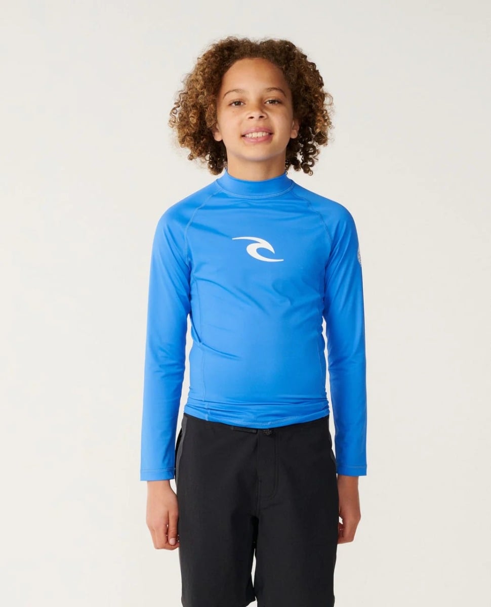 Rip Curl Waves UPF Boys Long-Sleeved Rash Vest in Blue Gum