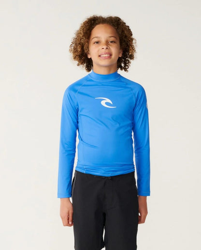 Rip Curl Waves UPF Boys Long-Sleeved Rash Vest in Blue Gum