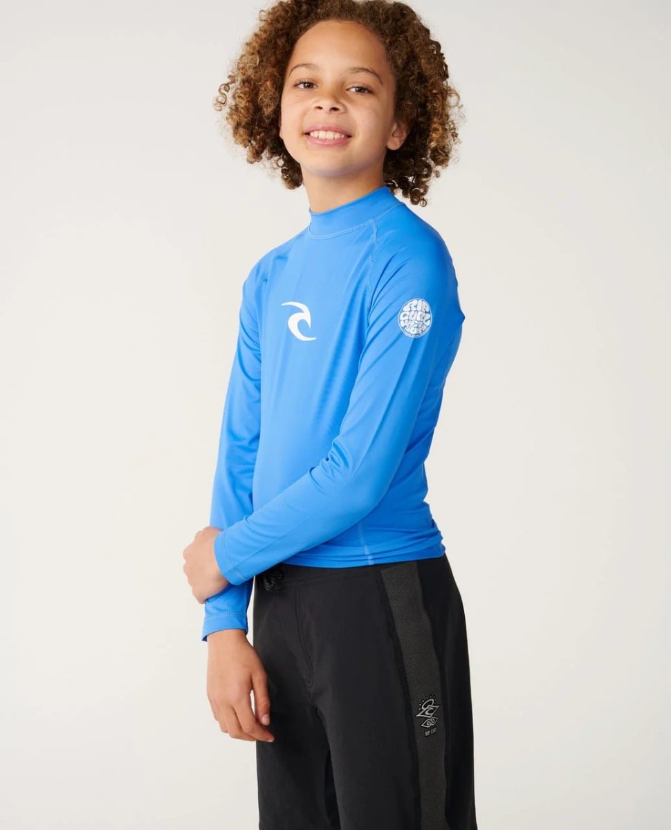 Rip Curl Waves UPF Boys LS Rash Vest - Blue Gum
