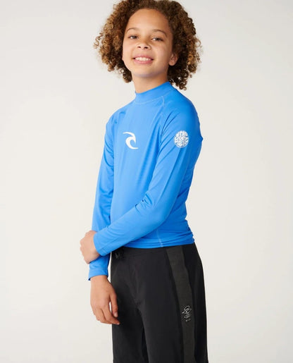 Rip Curl Waves UPF Boys LS Rash Vest - Blue Gum