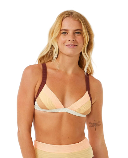 Rip Curl Block Party Spliced Fixed Womens Triangle Bikini Top - Bone