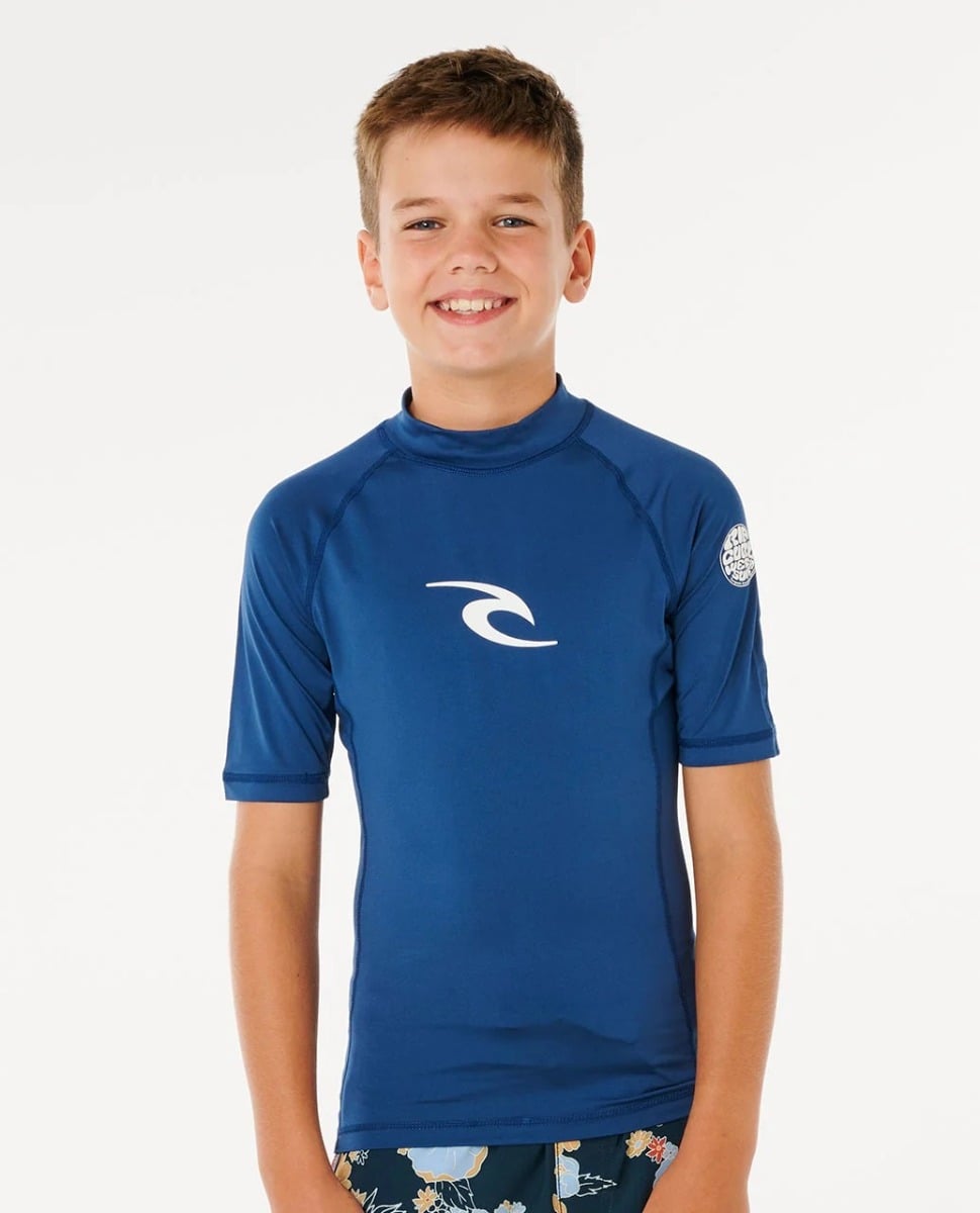 Rip Curl Waves UPF Boys Rash Vest in Blue Gum