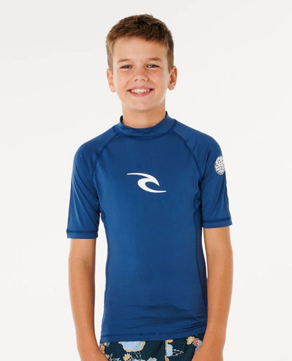 Rip Curl Waves UPF Boys Rash Vest in Blue Gum