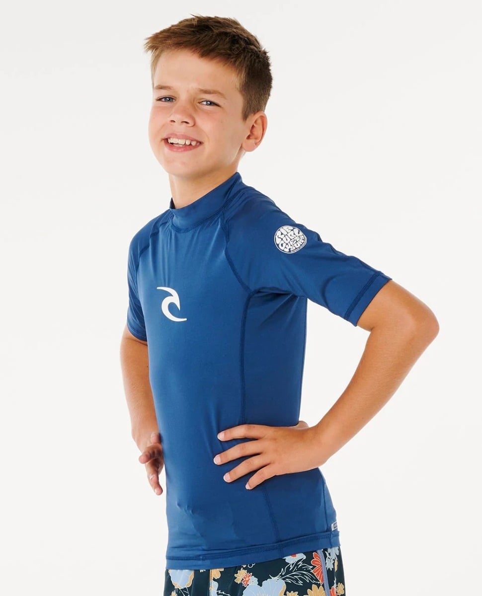 Rip Curl Waves UPF Boys Rash Vest - Blue Gum