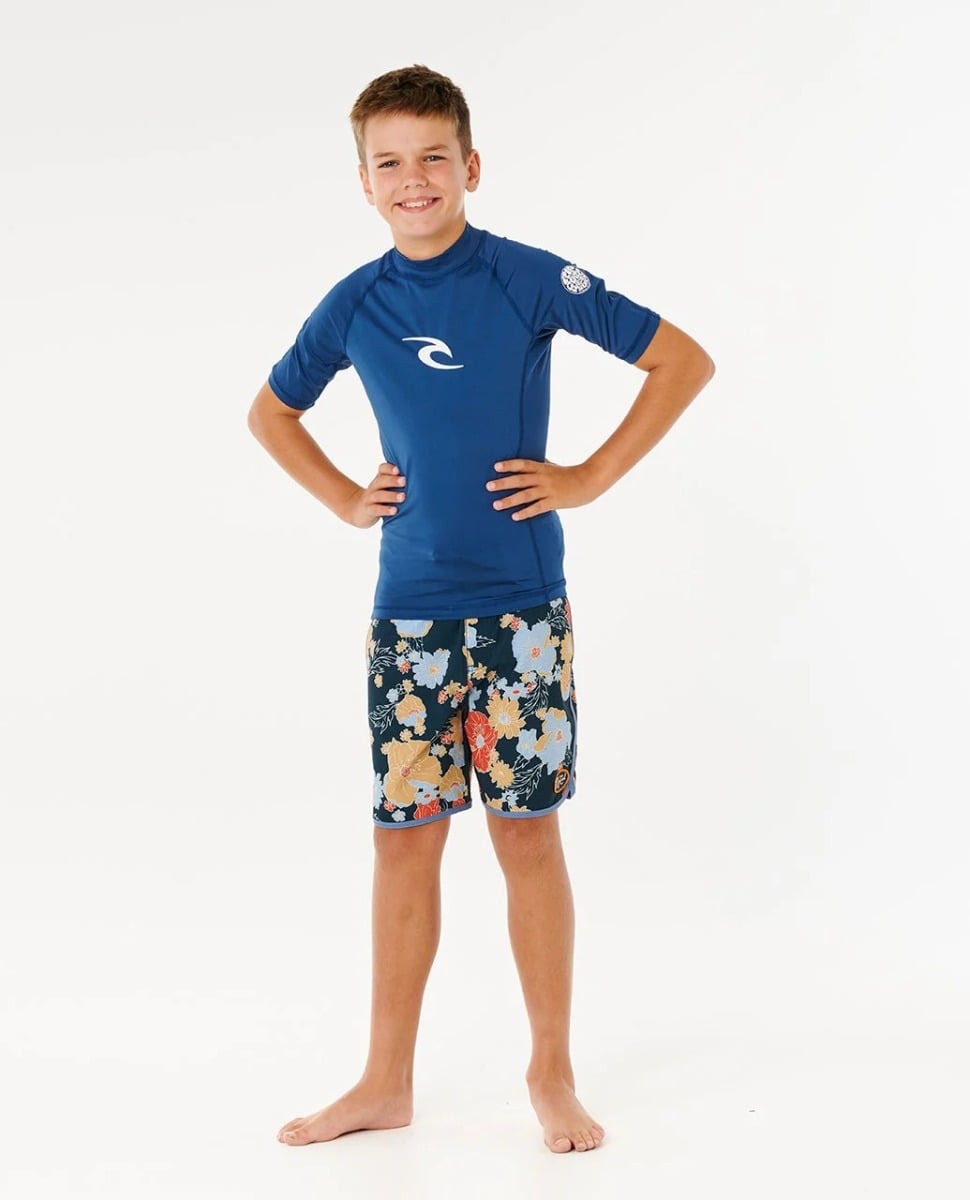 Rip Curl Waves UPF Boys Rash Vest - Blue Gum