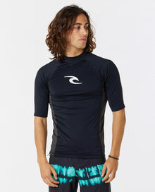 Rip Curl Waves Mens UPF Performance Short Sleeve Rash Vest - Black