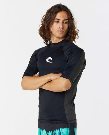 Rip Curl Waves Men's UPF Performance Short Sleeve Rash Vest - Black