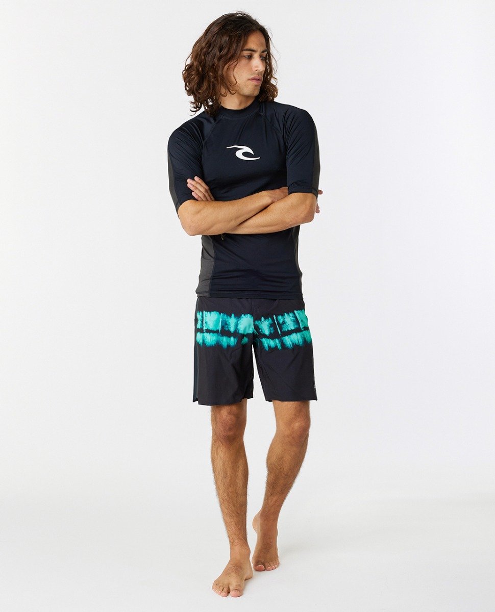Rip Curl Waves Men's UPF Performance Short Sleeve Rash Vest - Black