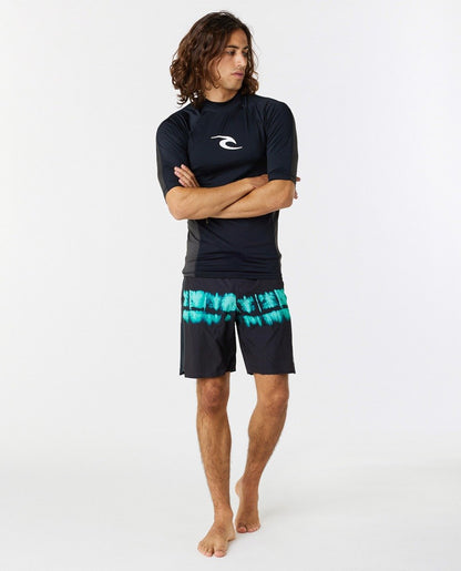 Rip Curl Waves Men's UPF Performance Short Sleeve Rash Vest - Black