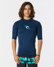 Rip Curl Waves Mens UPF Performance Short Sleeve Rash Vest - Dark Navy