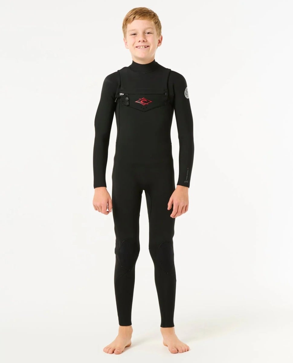 Rip Curl Kids Dawn Patrol Chest Zip 4/3mm Wetsuit in Black