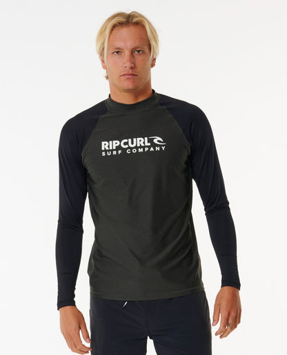Rip Curl Shock UPF Mens Long Sleeve Rash Vest - Black Marle