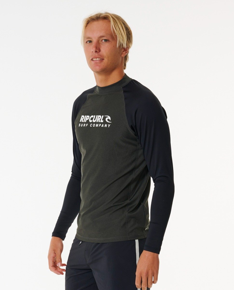 Rip Curl Shock UPF Men's Long Sleeve Rash Vest - Black Marle