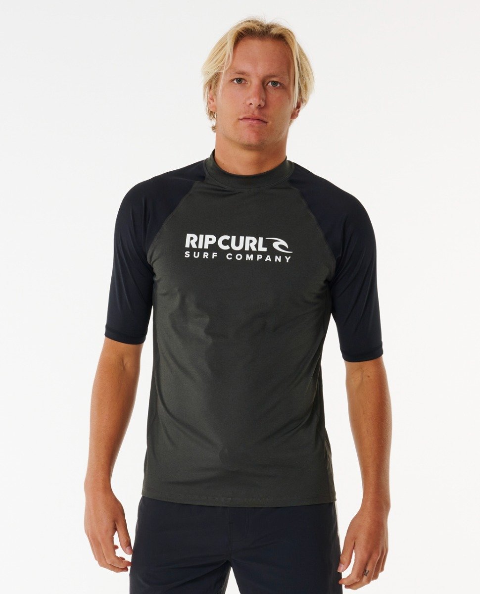 Rip Curl Shock UPF Mens Short Sleeve Rash Vest - Black Marle