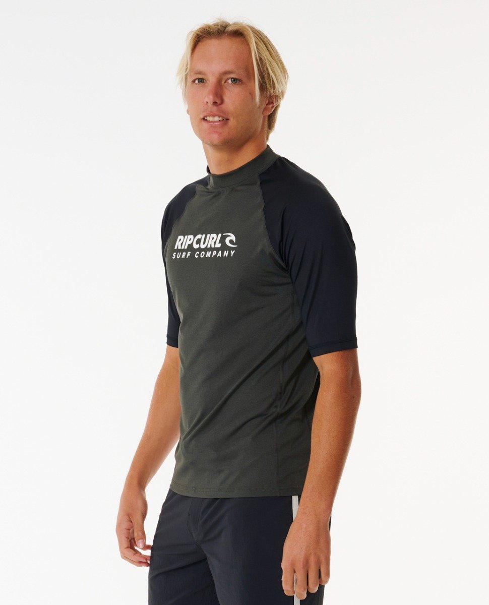 Rip Curl Shock UPF Men's Short Sleeve Rash Vest - Black Marle