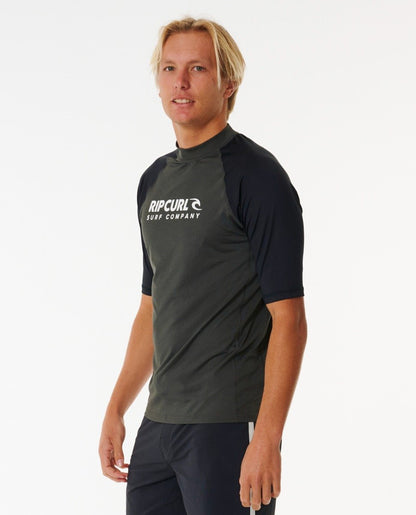 Rip Curl Shock UPF Men's Short Sleeve Rash Vest - Black Marle